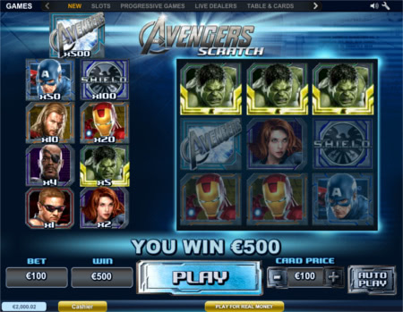 игровой автомат лотерея avengers scratch